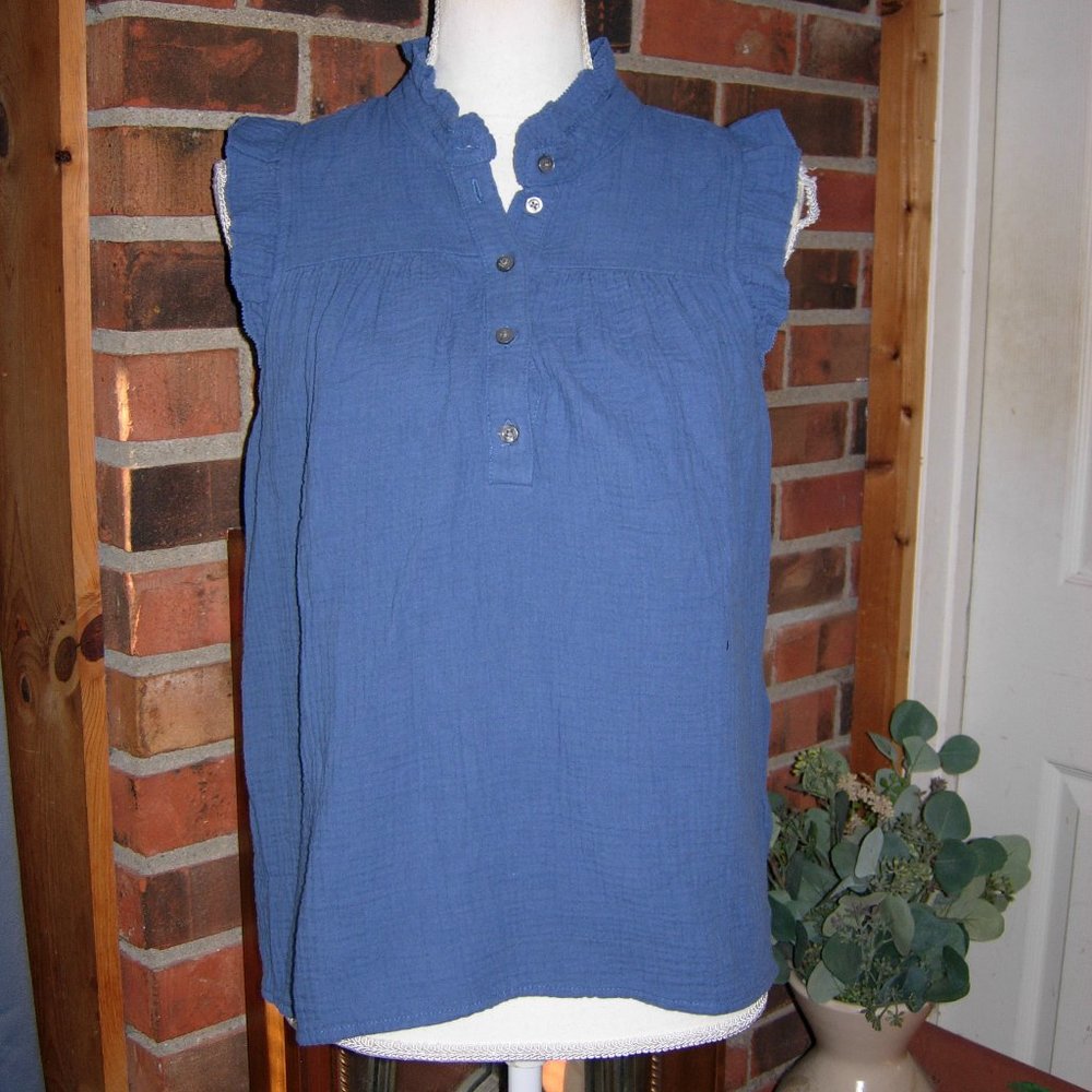 J. Crew Blue Ruffled Top S - Picture 1 of 5